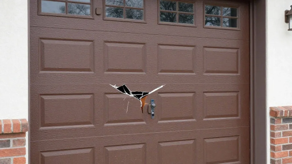 Garage door damaged by a break in